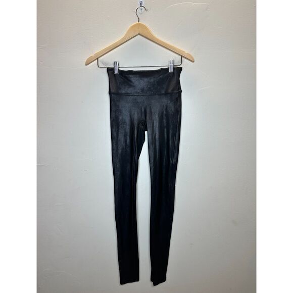 Spanx Women's Size Small Black Faux Leather Leggings Pull On EUC - Picture 2 of 5